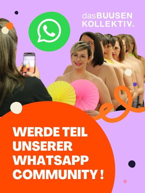Grafik vom Buusenkollektiv mit dem Aufruf: Werde Teil unserer WhatsApp Community